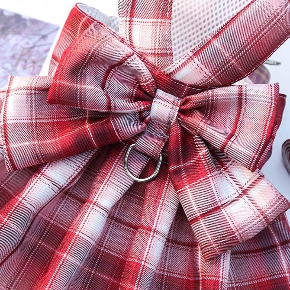With Traction Rope Dog Dress Set Adjustable JK Plaid Skirt Cute Pet Clothes  Pet Supplies