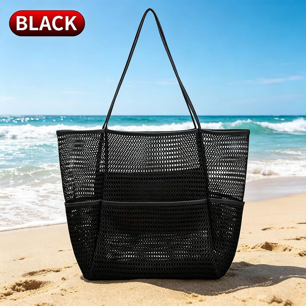 Hollow Mesh Beach Bag Oversized Tote Single Shoulder Handbag Portable Swim Travel Organizer Pouch