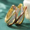 Luxurious Women's Double-row Synthetic Zircon Design Hoop Earrings Exquisite Golden Plated Daily Versatile Jewelry Gifts