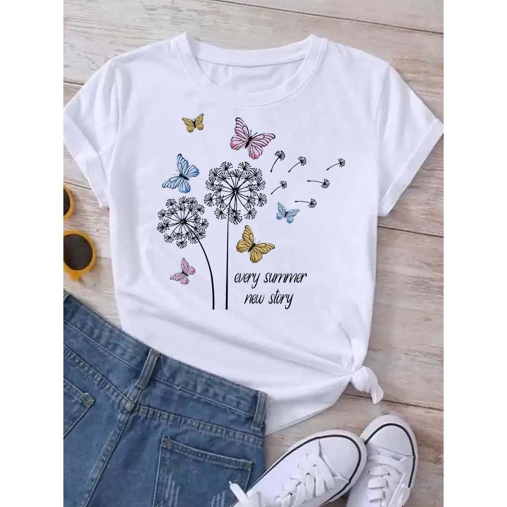 Dandelion graphic printing T-shirt women's summer short-sleeved round neck casual fashion streetwear top