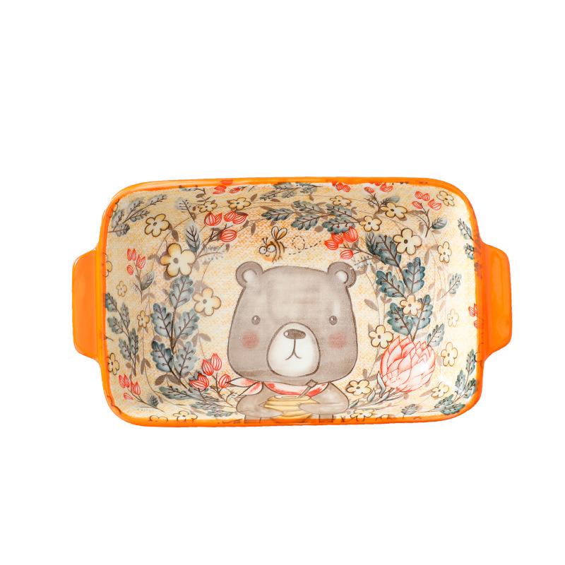 Creative Binaural Plates Dishes Mori Cute Baking Bowls Tableware Oven Cheese Baked Rice Baking Pan Ceramic