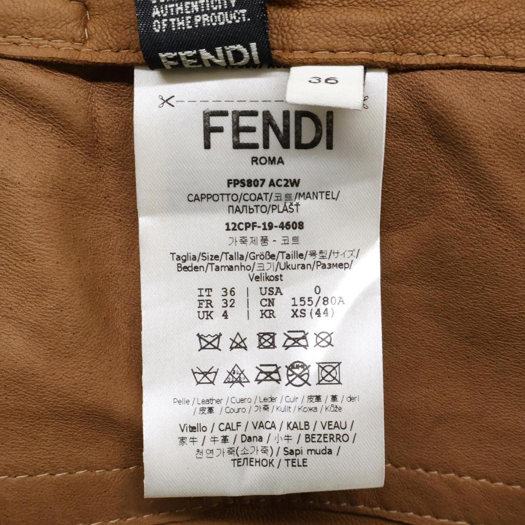 Fendi [Good Condition/domestic Regular] FPS807AC2W Calf Leather Long Trench Coat 36 BrownUsed
