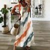 Women Plus Size V Neck Short Sleeve Printed Blue Straight Maxi Dress