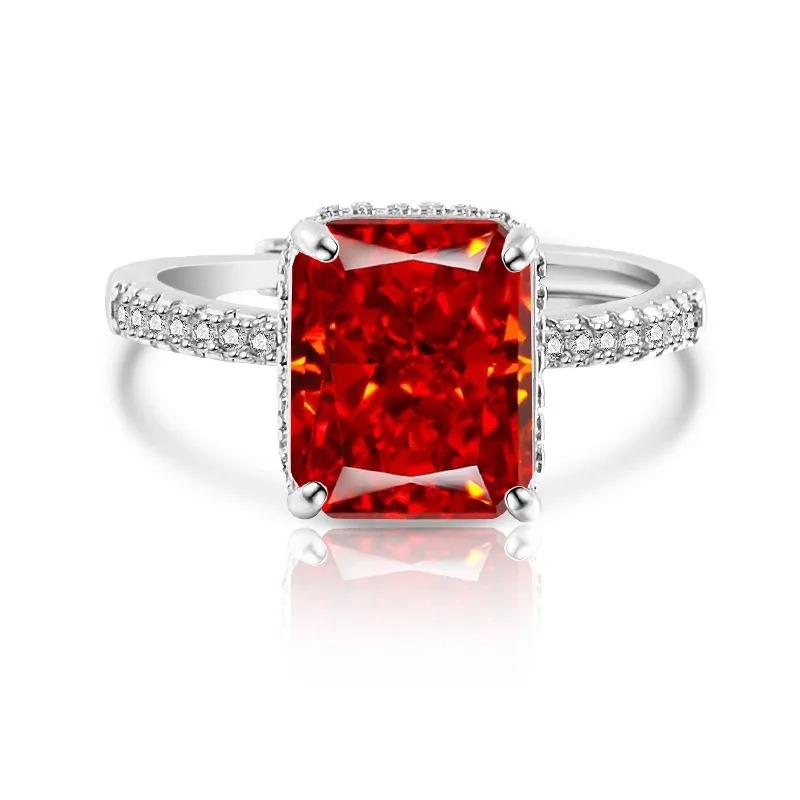 Main Stone 8 * 10MM Rectangle Color Ice Flower Cut High Carbon Diamond 925 Sterling Silver Light Luxury Fashion Women's Ring