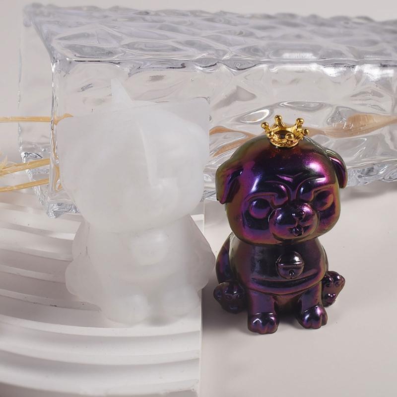 Crown Scarf Puppy Silicone Mold 3D Dog Shape Candle Mold DIY Handmade Scented Candle Resin Mould Reusable Craft Tool