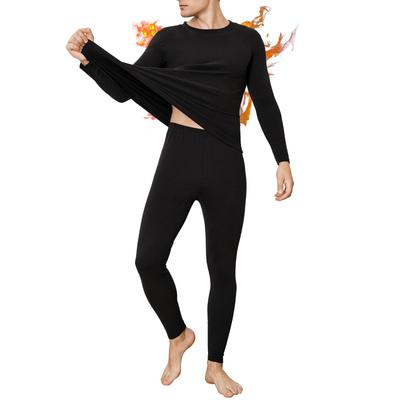 INNERSY Warm Long Sleeve Warm Stretchy Top and Bottom Set for Fall and Size Black Men's Innerwear, Shirt, Fleece-Lined, Winter, L,