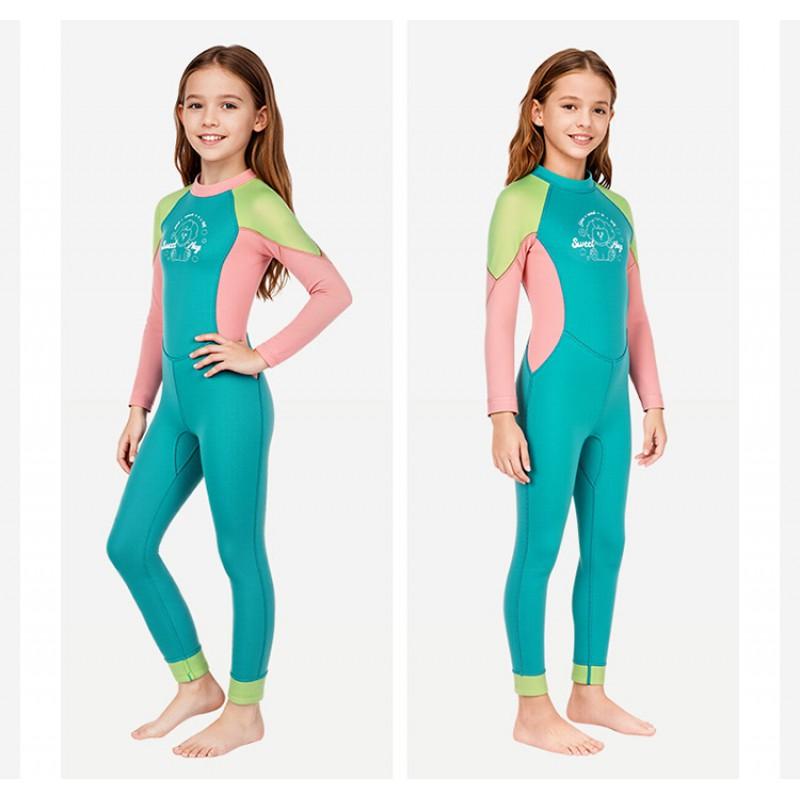 2.5mm Neoprene Kids Wetsuit Girls - Full Body Long Sleeve Snorkeling Swimsuit Swimming Surfing Jellyfish Protection