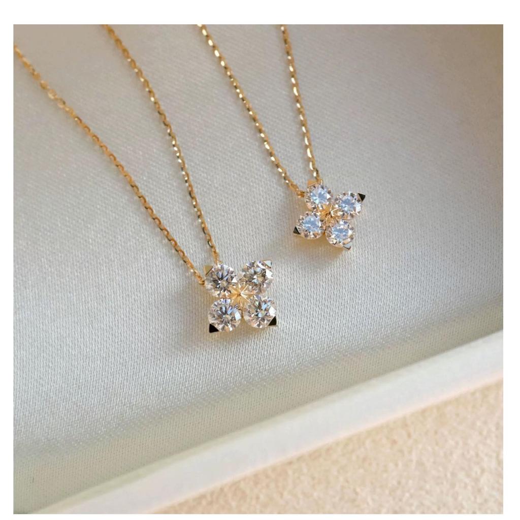 Sterling Silver Four-Leaf Clover Necklace - Luxury Super Flash Design with Four-Petal Flower Pendant