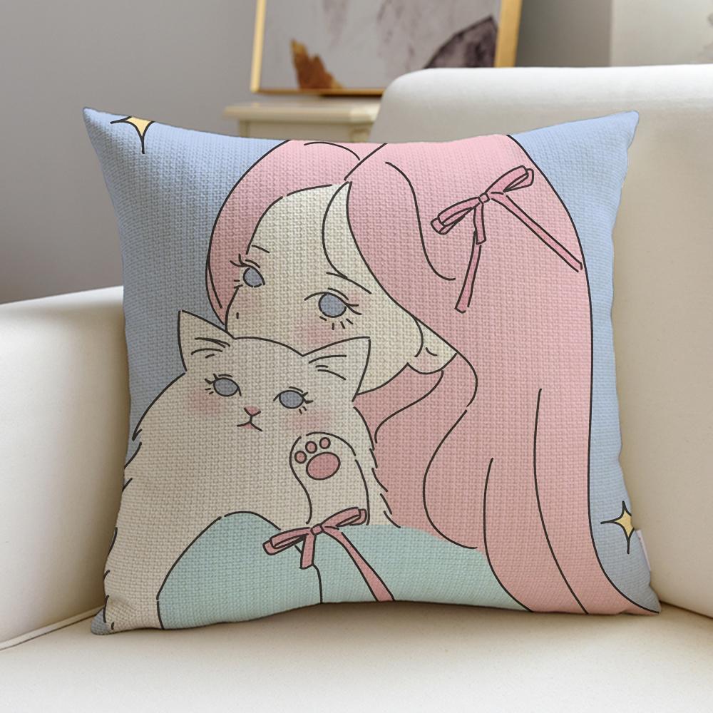 Pretty Ccute girlsS Cushion Cover Breathable and skinfriendly linen pillowcase square removable and washable cushion