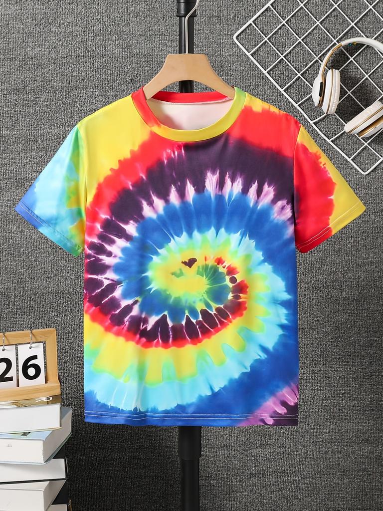 Kids Clothes Boys' Summer 3D Tie-Dye Rainbow T-Shirt Casual Crew Neck Children Top Short Sleeve Kids T Shirt Children's Clothing