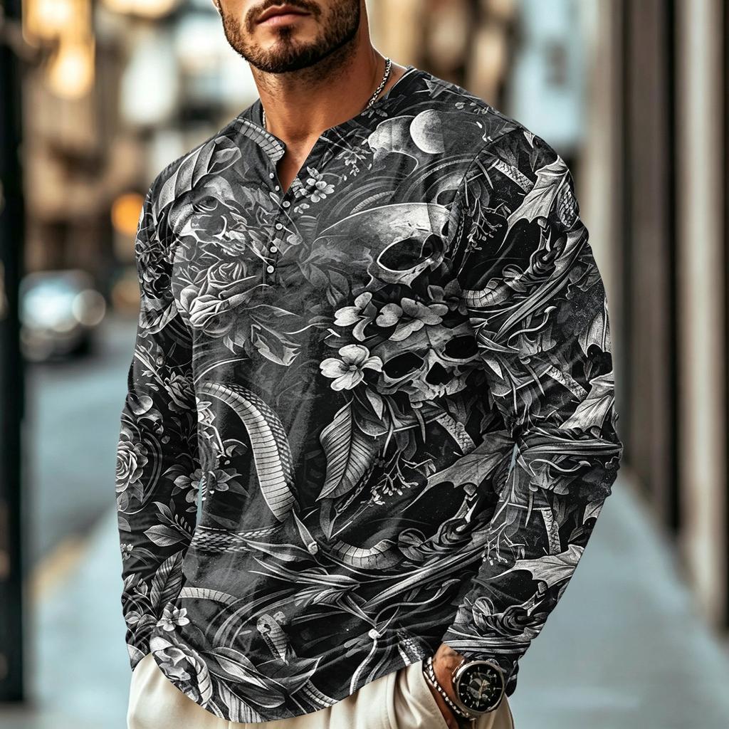Men's Casual Retro Long Sleeve Shirt for Everyday Wear