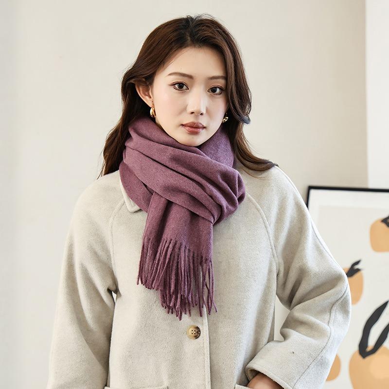 Winter wool simple and versatile scarf solid color women's autumn and winter warm fashion temperament wool shawl