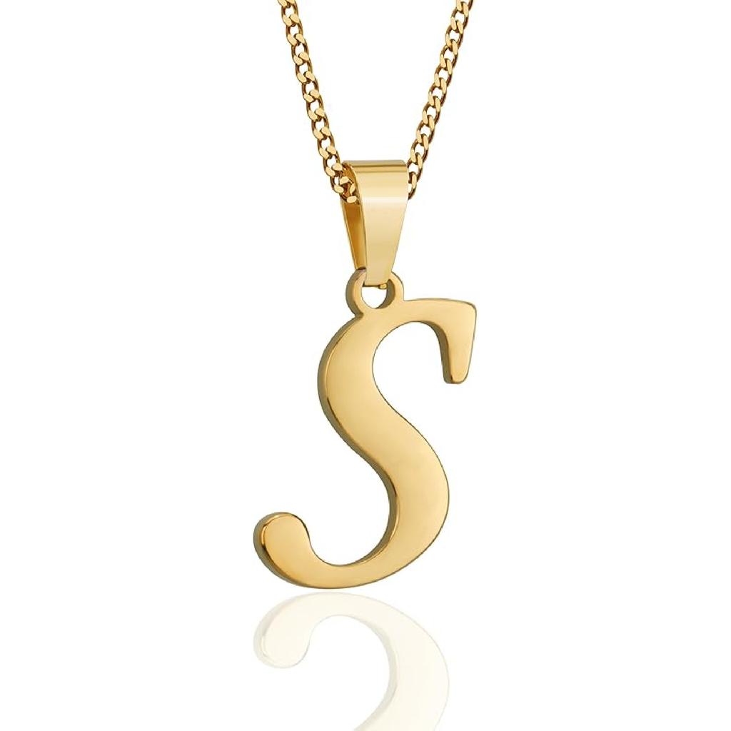 Suweibuke Initial Necklace for Men Women Boys Girls, 18K Gold Plated 26 Letters Pendant Necklace, Personalized Jewelry Gifts