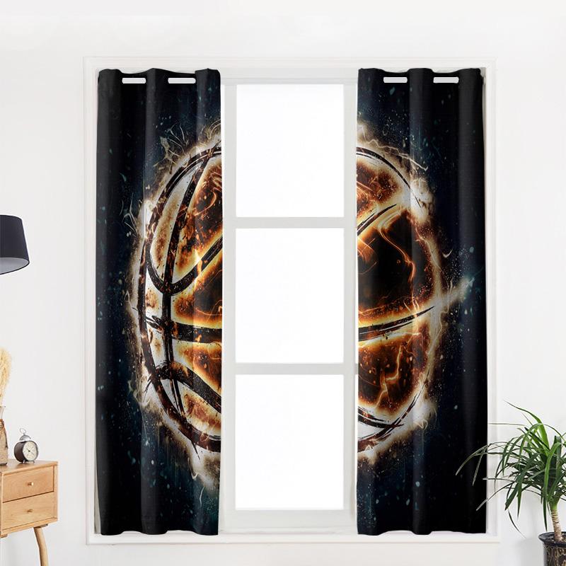 Brennender Basketball Gelber Flare Kunst Schlafzimmer Küche Fenster Vorhänge Vorhänge Für Wohnzimmer Dekorative Artikel