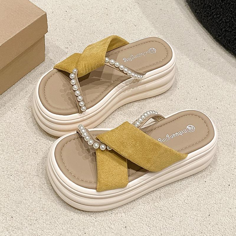 Fashion NEW 7CM Heels Wedge Slides Sandals Women Casual Outdoor Slippers Female Summer Non Slip Beach Slipper Walking Chunky Shoes Woman