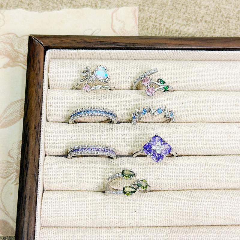 Color Treasure Full Of Diamonds, Zircon Super Flash Open Ring, Niche Light Luxury, High-End Sense, Exquisite Stacking Ring Woman