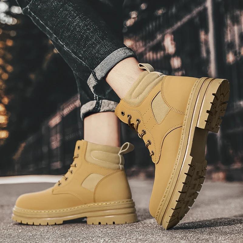 Men's Boots New Four Season Soft Sole Outdoor Thick Sole Versatile High Top Boots Anti Slip Wear-resistant Casual Shoes Zapatos