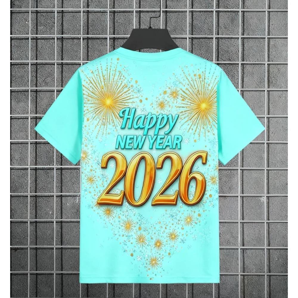 2026 New Year T-Shirt Fashion Men and Women's Happy New Year 2026 Print T-shirt Casual Crew Neck Short Sleeve Tees Top