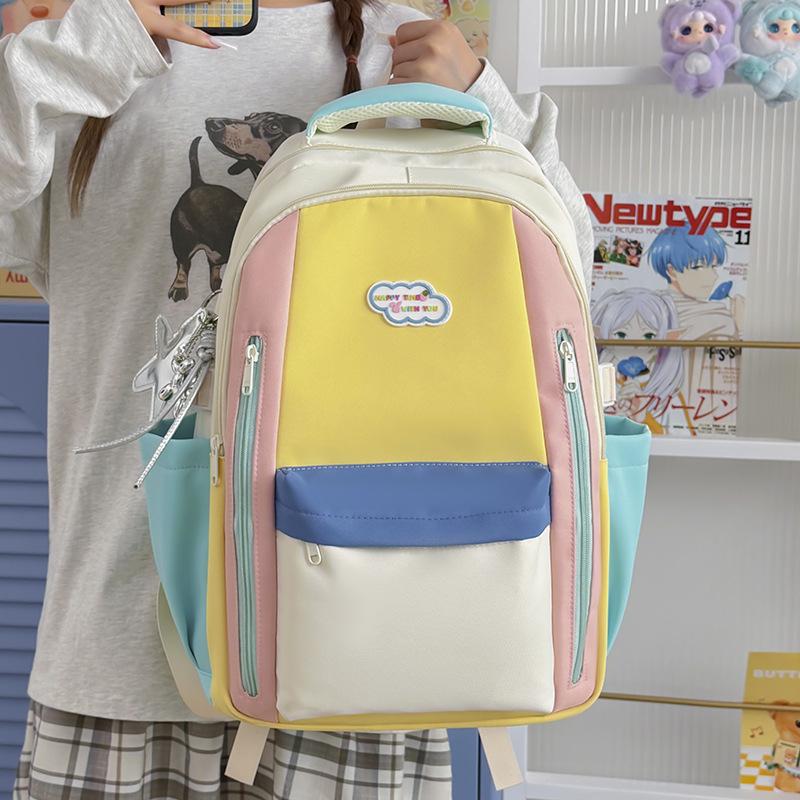 Schoolbag1011 new small fresh contrasting color schoolbag light casual outdoor backpack high school students large capacity backpack