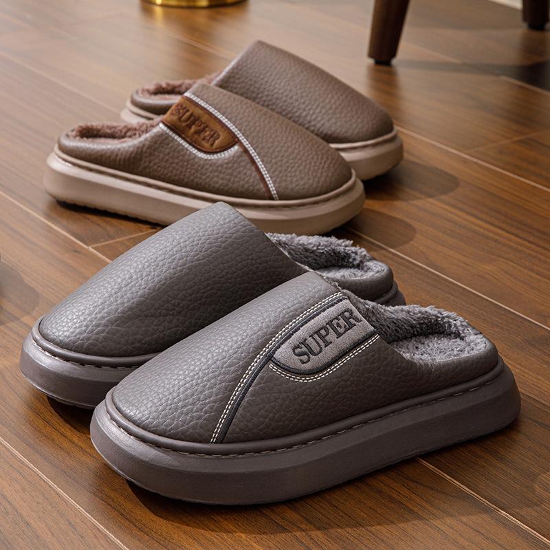 Winter Baumwollpantoffeln Herren Übergröße Haushalt Innen Nichtrutschend Warm Baumwollschuhe mit Samt Dicke Sohle