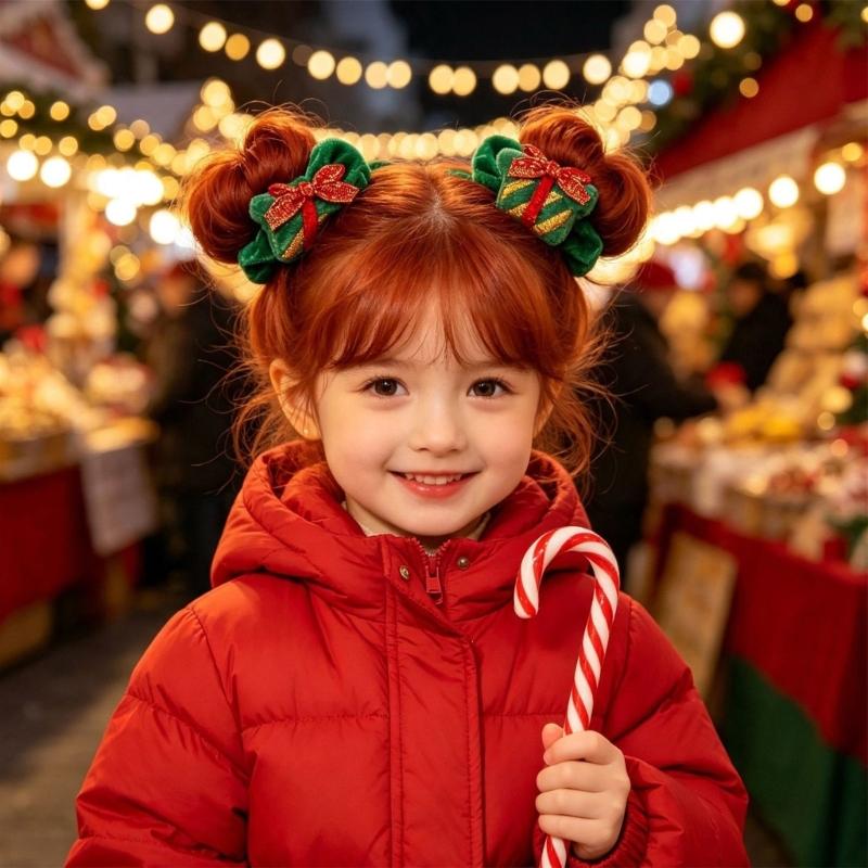 Holiday Hair Scrunchie Velvety Christmas Hair Tie with Plush Top for Christmas Party, Family Photos and Festival Styling