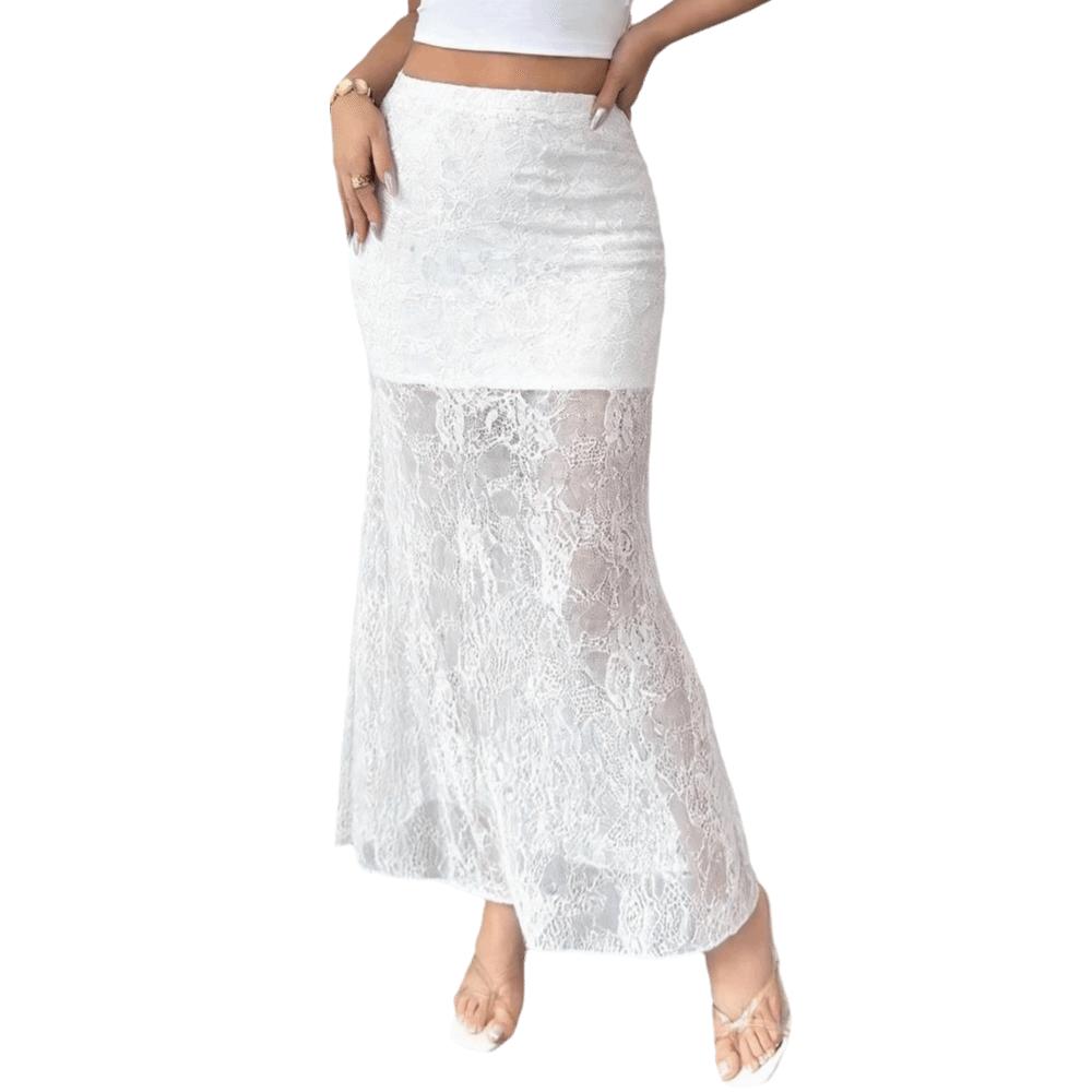 

Transparent Lace Skirt Slim Fit Fishtail Skirts Streetwear Style High Waist Half Dress Women S білий