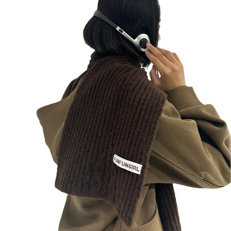 Spring and Autumn New Classic Solid Color Warm Knitted Wool Scarf Light Luxury Premium Versatile Striped Solid Color Scarf Scarf