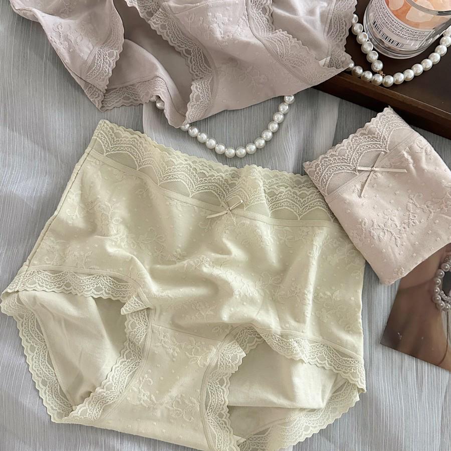 Exquisite Floral French Jacquard Lace-Trim Women's Cotton Panties - Skin-Friendly, Sexy, Hip-Wrapping