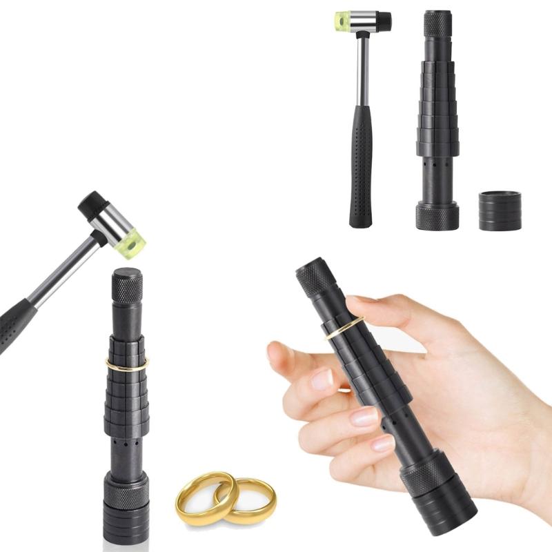 Ring Enlarger Stick with Rubber Hammer Ring Mandrel Sizer Expander Finger Wedding Band Sizer Tool for Jewelry Making