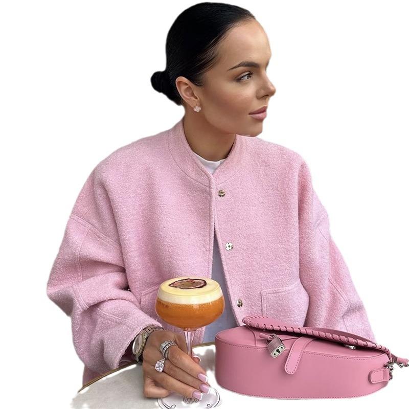 2023 Módní minimalistický vlněný kabát s dlouhým rukávem a kapsami pro podzim a zimu