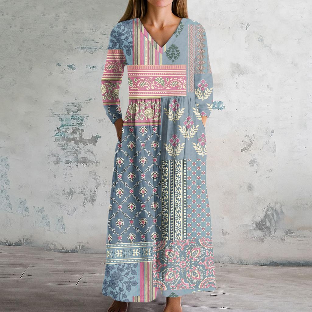 Women's Fashion Dress Spring V-neck Long Sleeve Dress