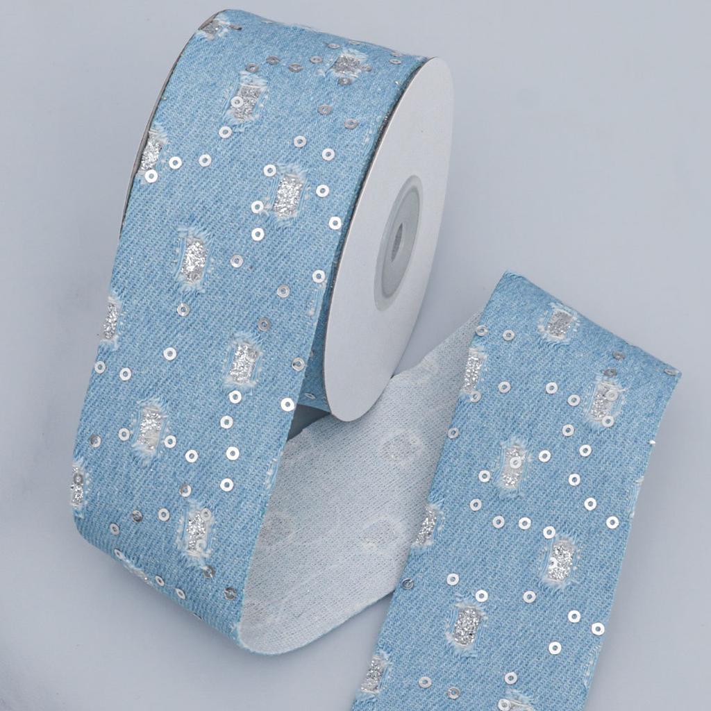 Handgemachtes dekoratives romantisches und gemütliches Denim-Band mit gebrochenen Pailletten, handgefertigt, DIY-Blumen-Geschenkbox, Schleife, Haar-Accessoires, Paket, Ankleideband