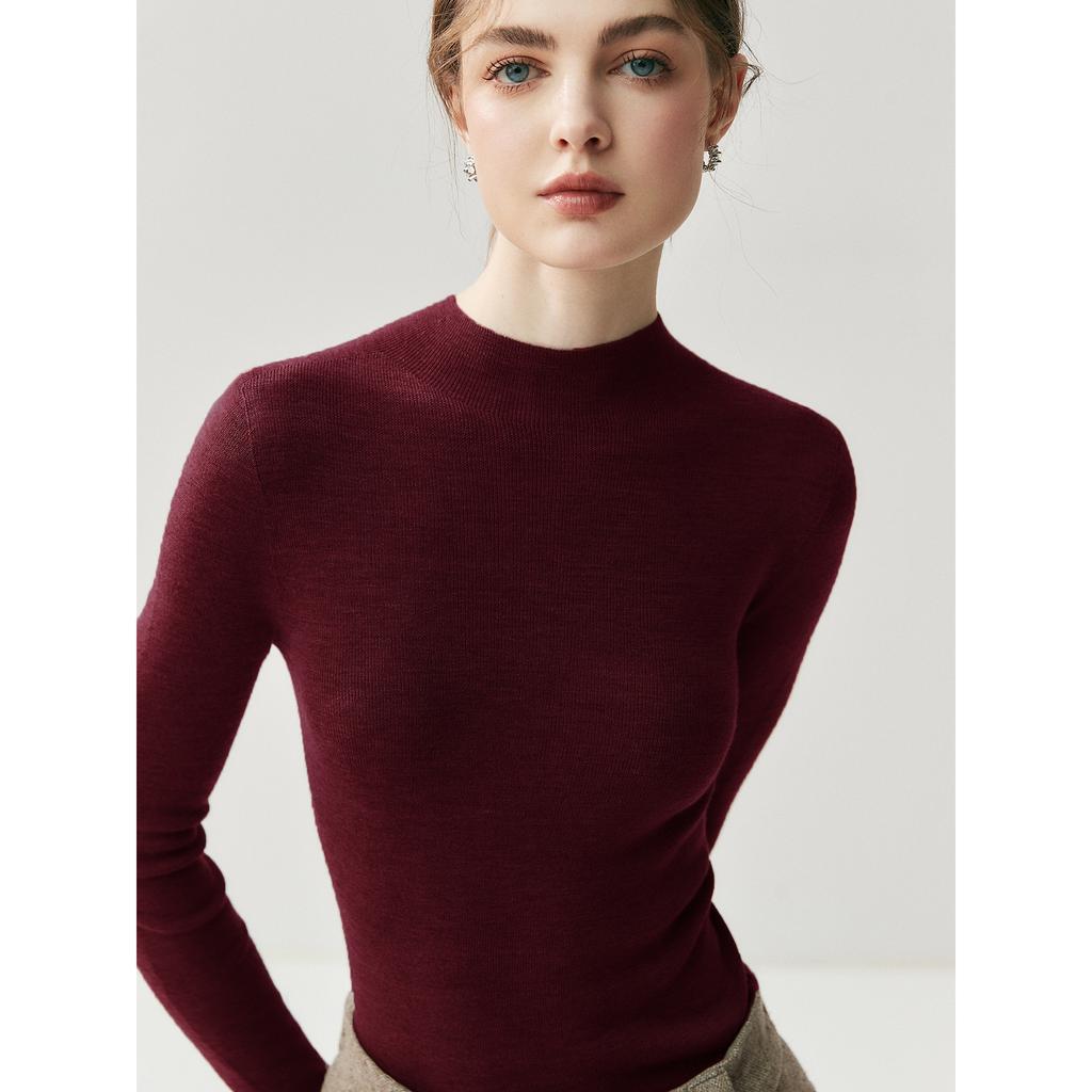 Women's Mock Neck Sweater Seamless Fine Wool Knit Long Sleeve Solid Color Slim Fit Base Layer Top