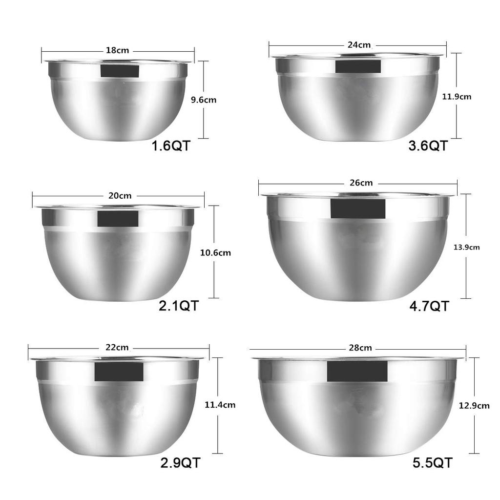 6Pcs Mixing Bowls Stainless Steel Mixing Bowls Set Nesting Mixing Bowls Set Whisking Bowls Set For Salad Cooking Baking YY044