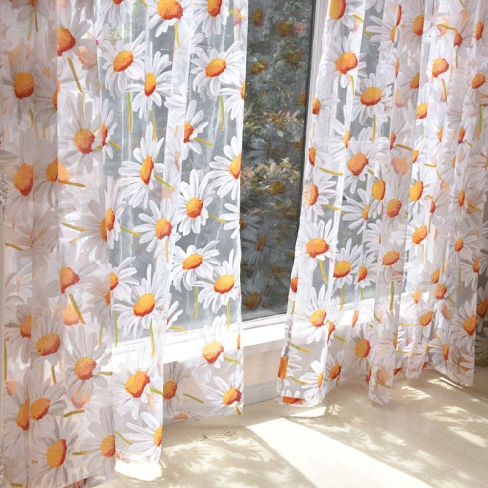 Jacquard Sheer Daisy Sheer Curtains Translucent Sun Flower Tulle Curtain Home Decoration