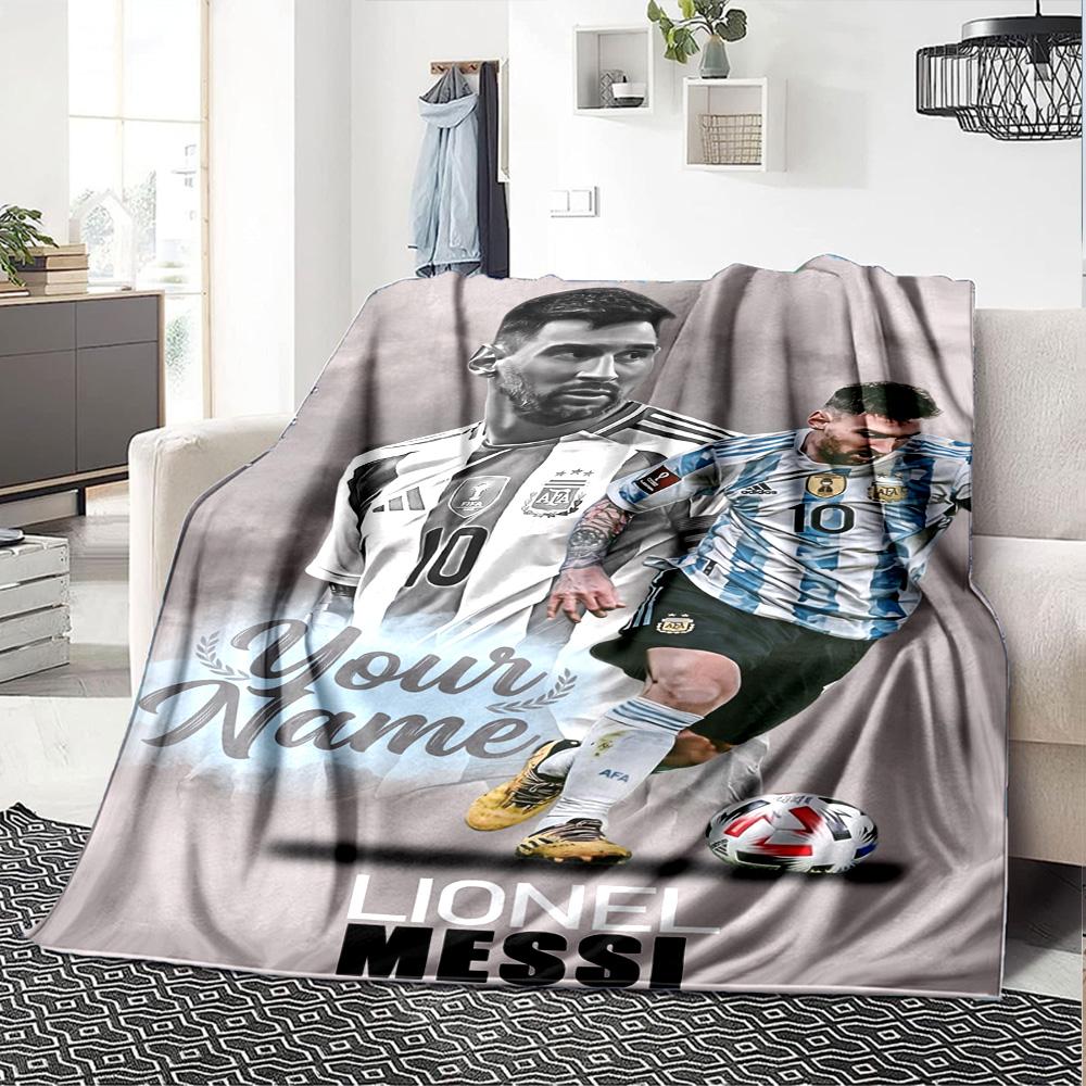 Football Messi Customize Text Blanket Lightweight Customizable Blanket Comfortable Versatile for Seaside Home Decor Livingroom Nap All-Season Use