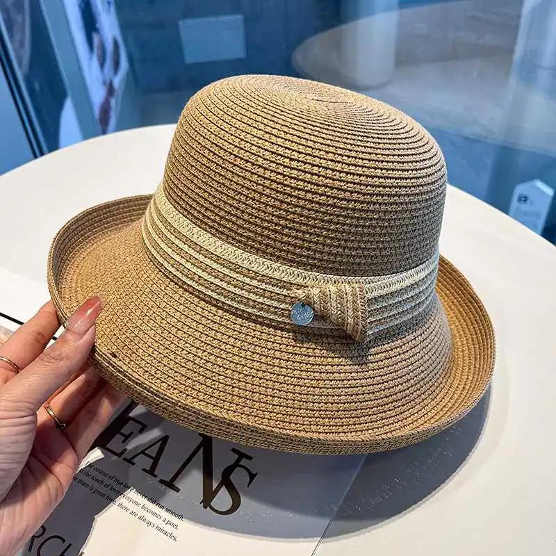 WTEMPO Women's Versatile Soft Elegant Casual Foldable Summer Straw Hats Wide Brim Solid Color Outdoor Sunscreen Hats