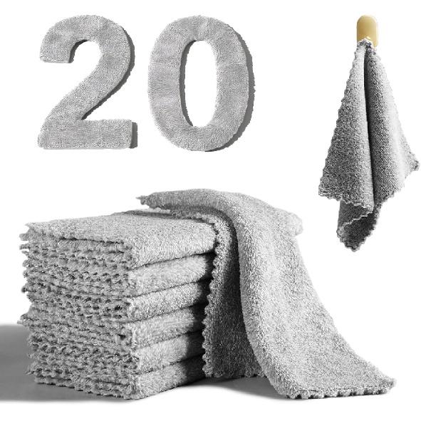 20 Pack Super Absorbent Dish Cloths Coral Velvet Microfiber Kitchen Towels Lint-Free Nonstick Oil Reusable Washable Fast Drying Rags 9.84"x9.84"