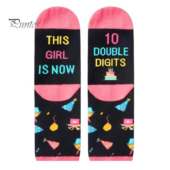 

1 пара детских носков на день рождения с красочным принтом, подарок на день рождения 10 лет, спортивные школьные носки средней длины ярких цветов розовый/чёрный