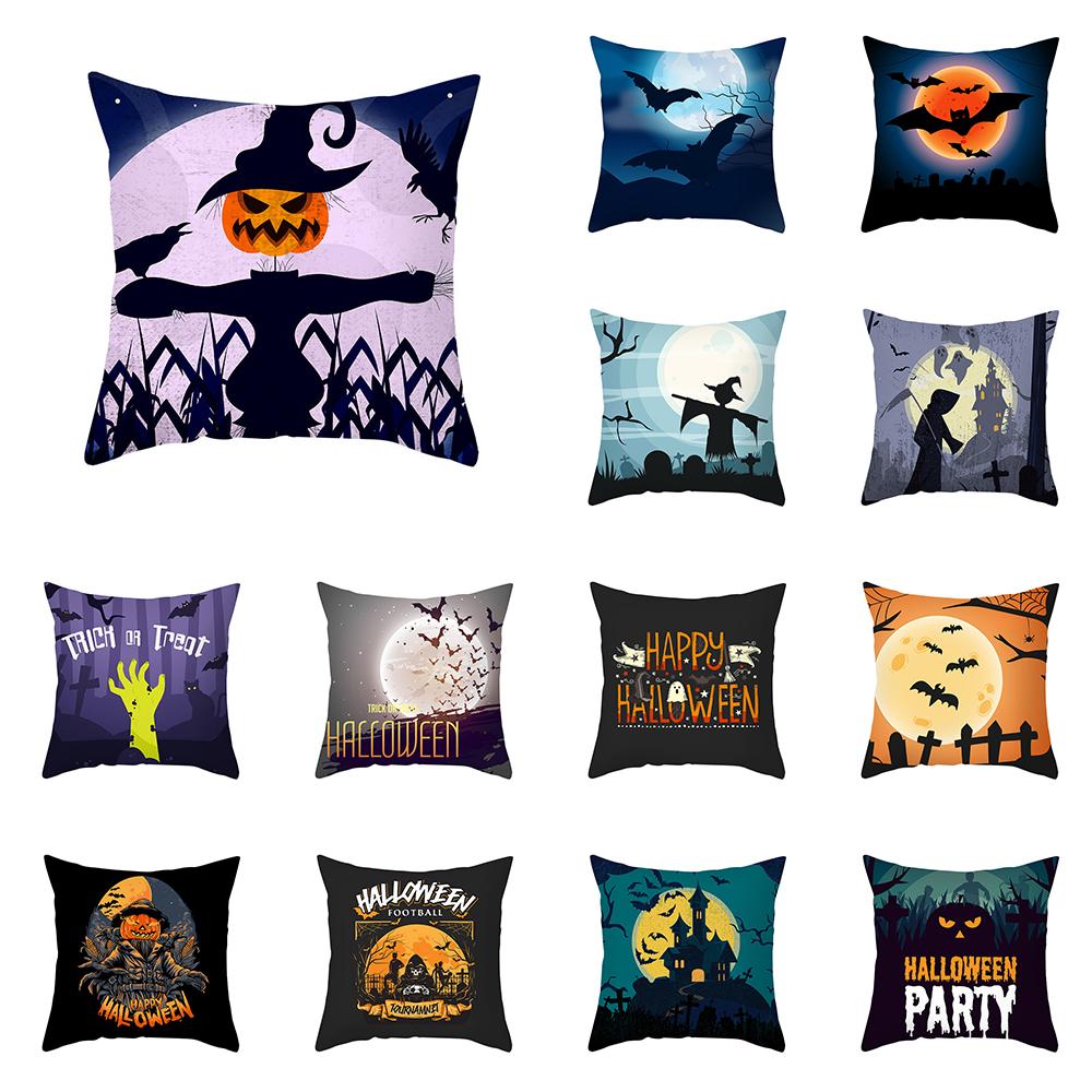 

Halloween Theme Scary Pumpkin Grim Reaper Print Pattern Cushion Cover Home Living Room Sofa Decoration Square Pillow Cover