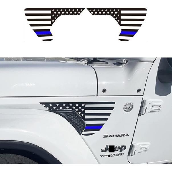 Side Fender Vent Decals Precut Matte Black Vinyl Sticker for Wrangler Blue Line