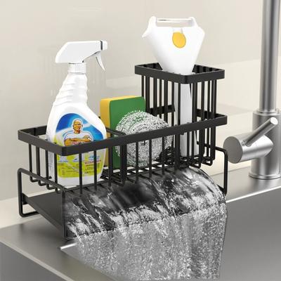 Carbon Steel Kitchen Storage Rack Adjustable Flexible Sink Drying Rack Rust Prevention Layered Countertop Organizer