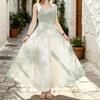 Sleeveless U Neck Maxi Dress,Women Light Green Gradient Sundress,Watercolor Wash Texture Print,Fresh Beach Outfit