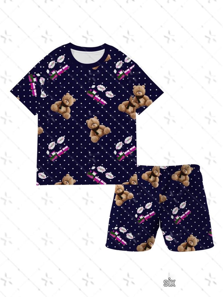 Set Pigiama Cosplay Ispirato al K-Pop RUMI: Stile Gruppo di Ragazze Cacciatrici di Demoni con Orsetto Carino e Treno Top a Maniche Corte e Pantaloncini