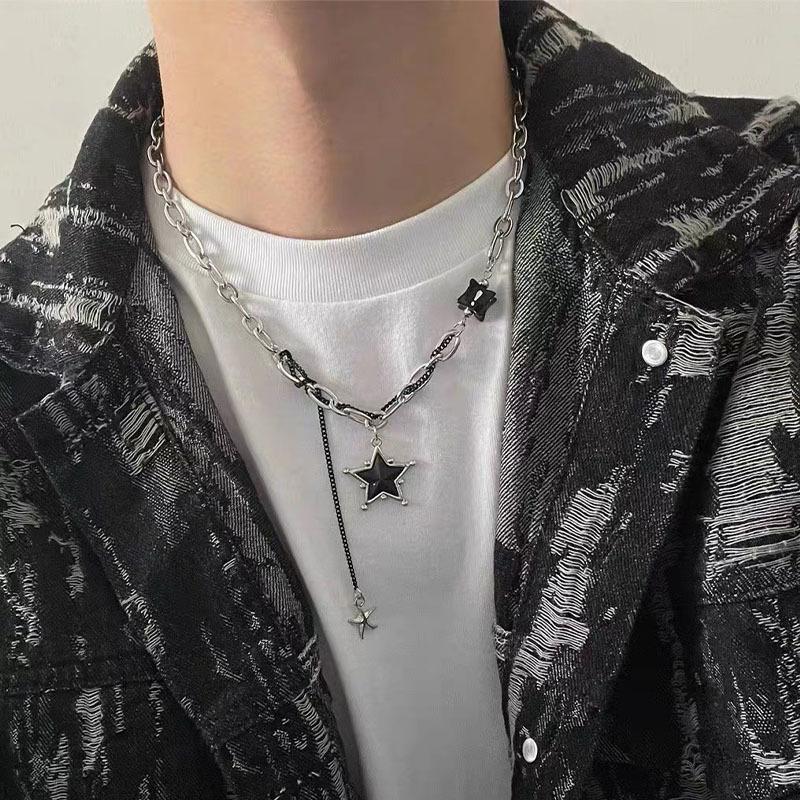 Gothic Punk Black Color Star Pendant Tassel Necklace Suitable For Men And Women Hip-hop Creative Daily Jewelry Gifts