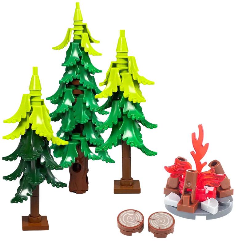 MOC Medieval Building Blocks Compatible Flame Feather Camping Wooden Pile Bonfire Tent Accessories Model Mini Bricks Toys Gifts