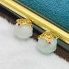 1Pc, Natural Stone Beads with Square Golden Accents, White Jade Beads, 1.1×1.1cm, for DIY Necklace Accessories, Jewelry Making, Unique Christmas Gifts