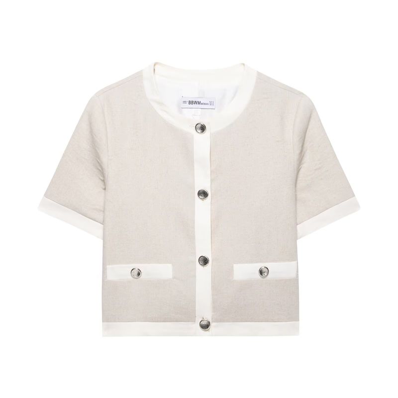 Kaslead New Women clothes Western Style Blended Short sleeve Outerwear Straight Trousers 3597998 3723998