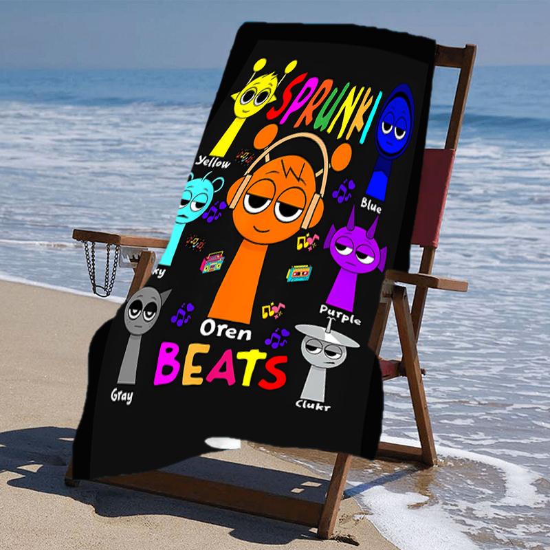 proof beach towel with a Sprunki7 pattern - soft,absorbent,quick-drying,machine washable - perfect for swimming,camping,bathing