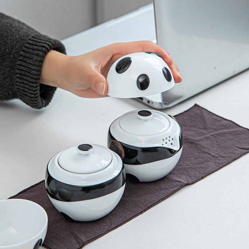 High-end Panda Travel Tea Set Portable Kuaike Cup One Pot Two Cups Ceramic Kung Fu Tea Set Gifts